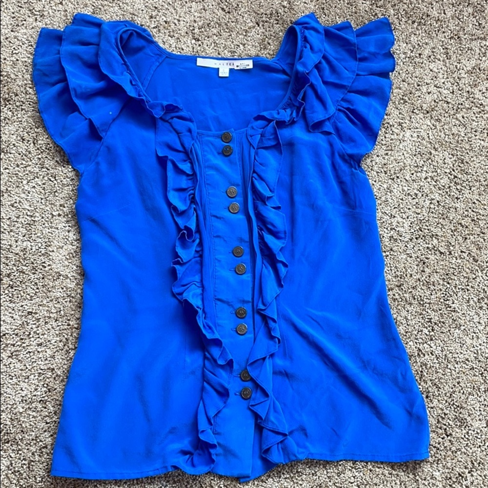 Walter royal blue ruffled front button blouse - 8